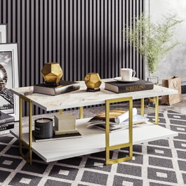 Hanah Home Mesa de Centro Polka Blanco y Dorado